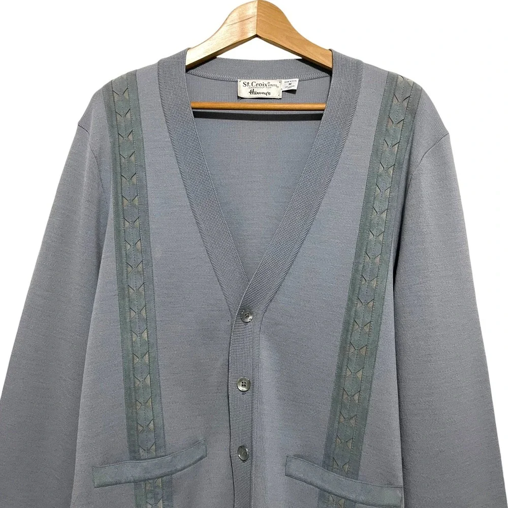 Vtg St. Croix Harveys Mens Button Front Cardigan Size M Zephyr Wool‎ Grandpacore
